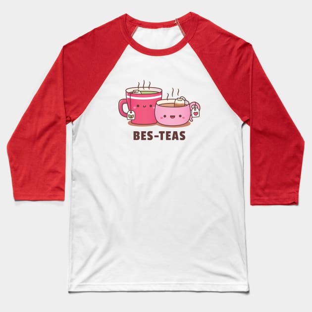 Cute Teacups Bes-Teas Besties Pun Humor Baseball T-Shirt by rustydoodle